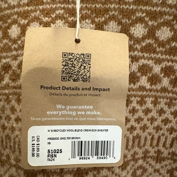 Patagonia Recycled Wool Blend Crewneck Sweater XS: FIRESIDE SHELTER BROWN NWT - Picture 4 of 5